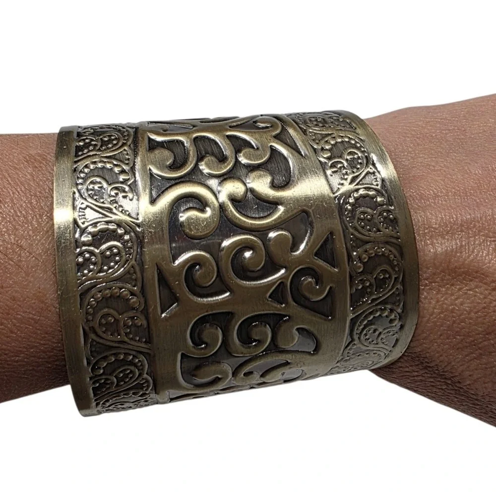 Unbranded Cuff Bracelet Womens OS Bronze Filigree Scroll Statement Boho Wide